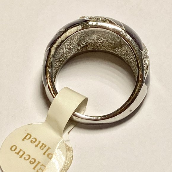 Vintage Purple Enamel Cocktail Ring Silver Plated Crystal Rhinestone Size 7 Boho - Picture 8 of 11